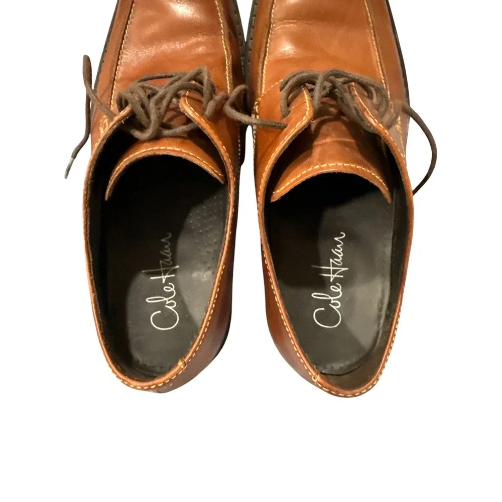 Cole Haan Air Giraldo Men 8.5 M British Tan Leather Apron‎ Toe Oxfords C08189